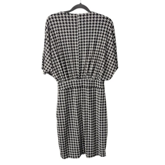 Vince Camuto Black White Blouson Dress Womens 2 Houndstooth Check Faux Belt - Picture 6 of 6